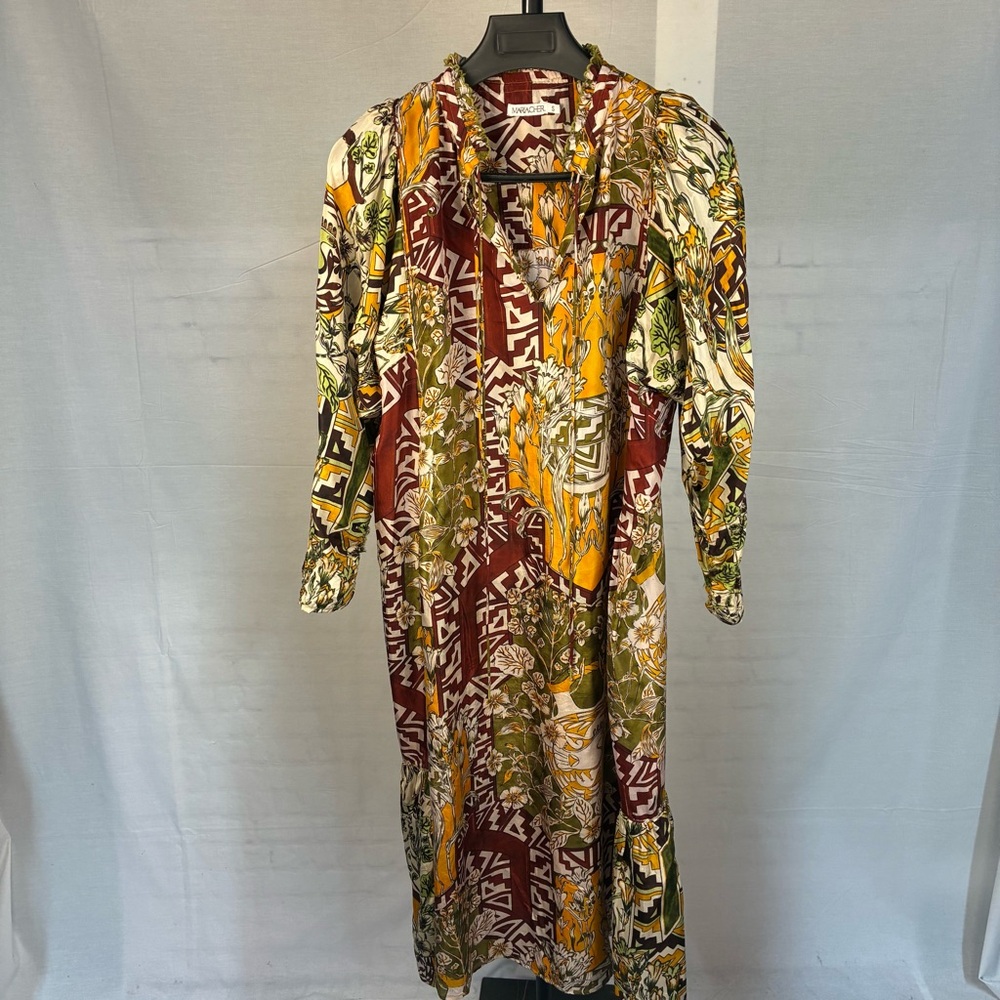 Maria Cher Mendoza Eugenia 100% Silk Midi Dress in Cactus S Flawed